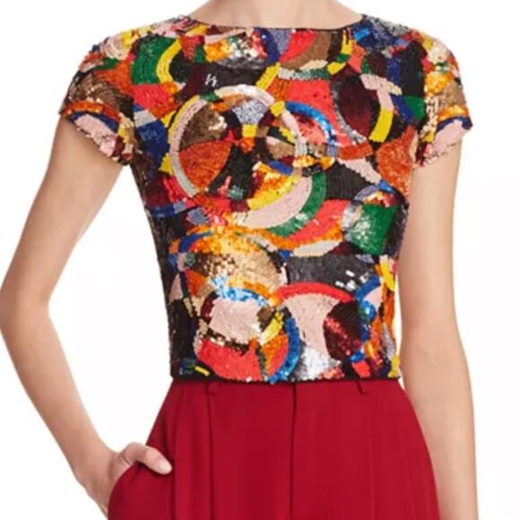 Alice + Olivia Kelli Sequin Embellished Top, Size 4 - Picture 5 of 9